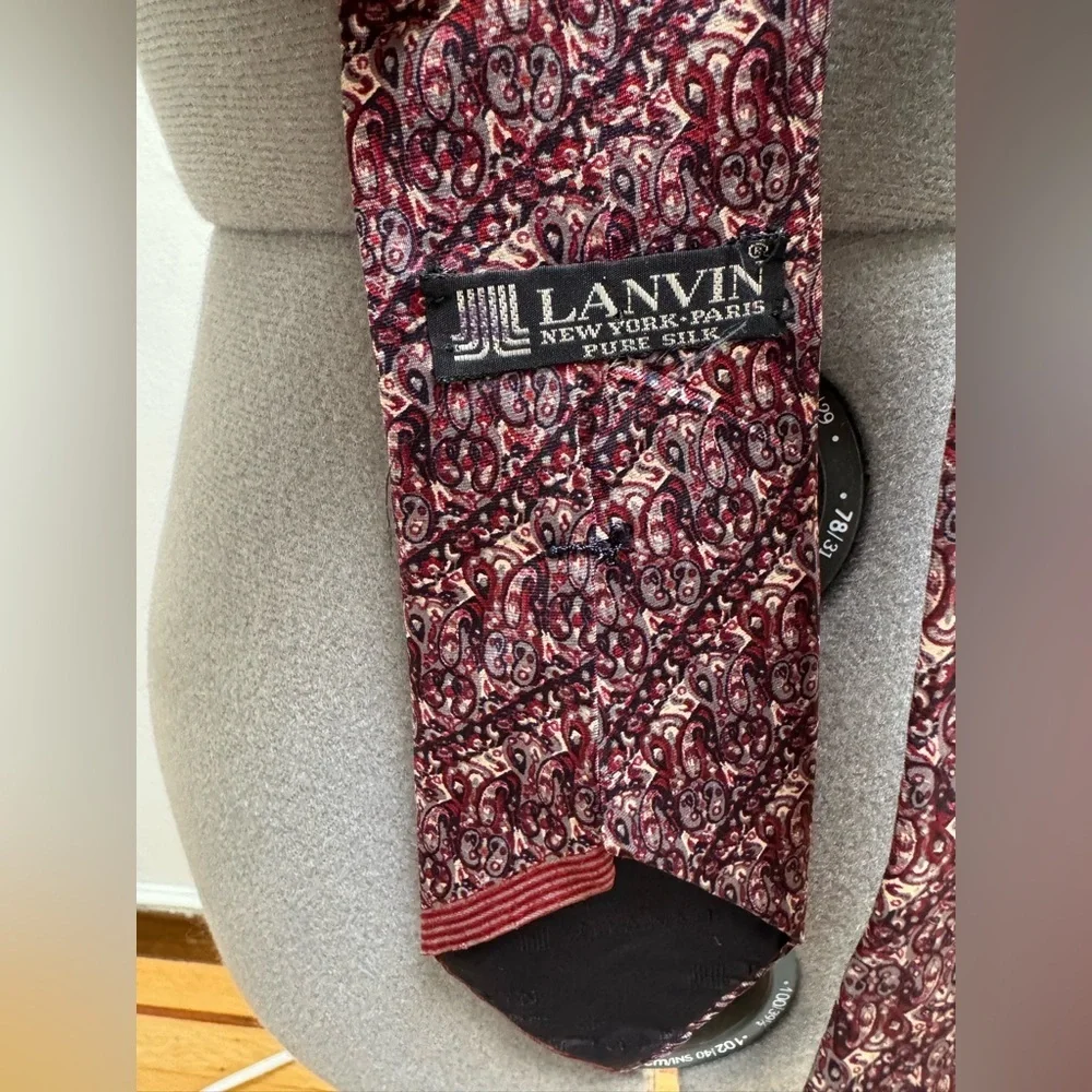 Vintage Lanvin New York Paris Pure Silk Tie Burgundy Paisley